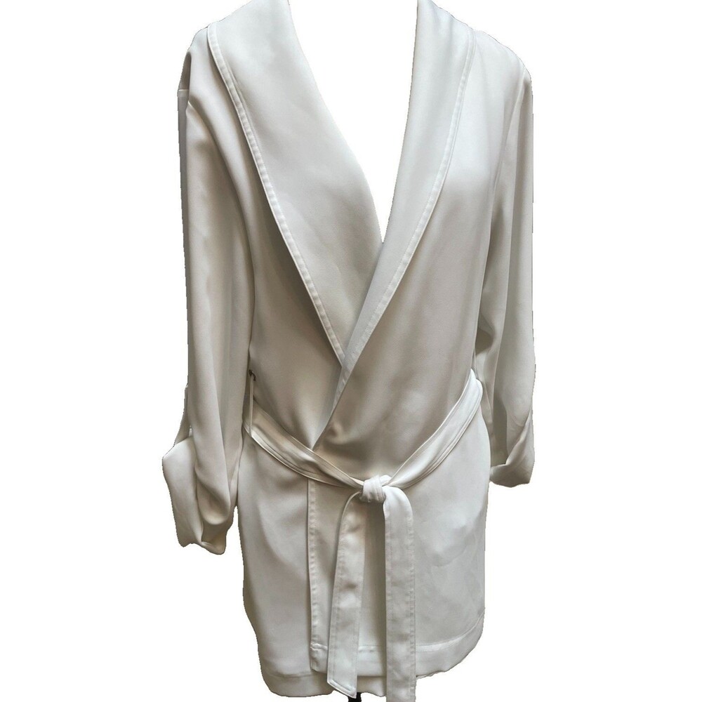 Aritzia Babaton Kahlo Robe Mid White Matte Satin Blazer Coat L Minimalist Office